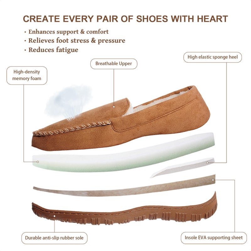 shoeslocker Mens Slippers Moccasin Slippers Warm Indoor Outdoor House Shoes Beige Size 13 - Image 4